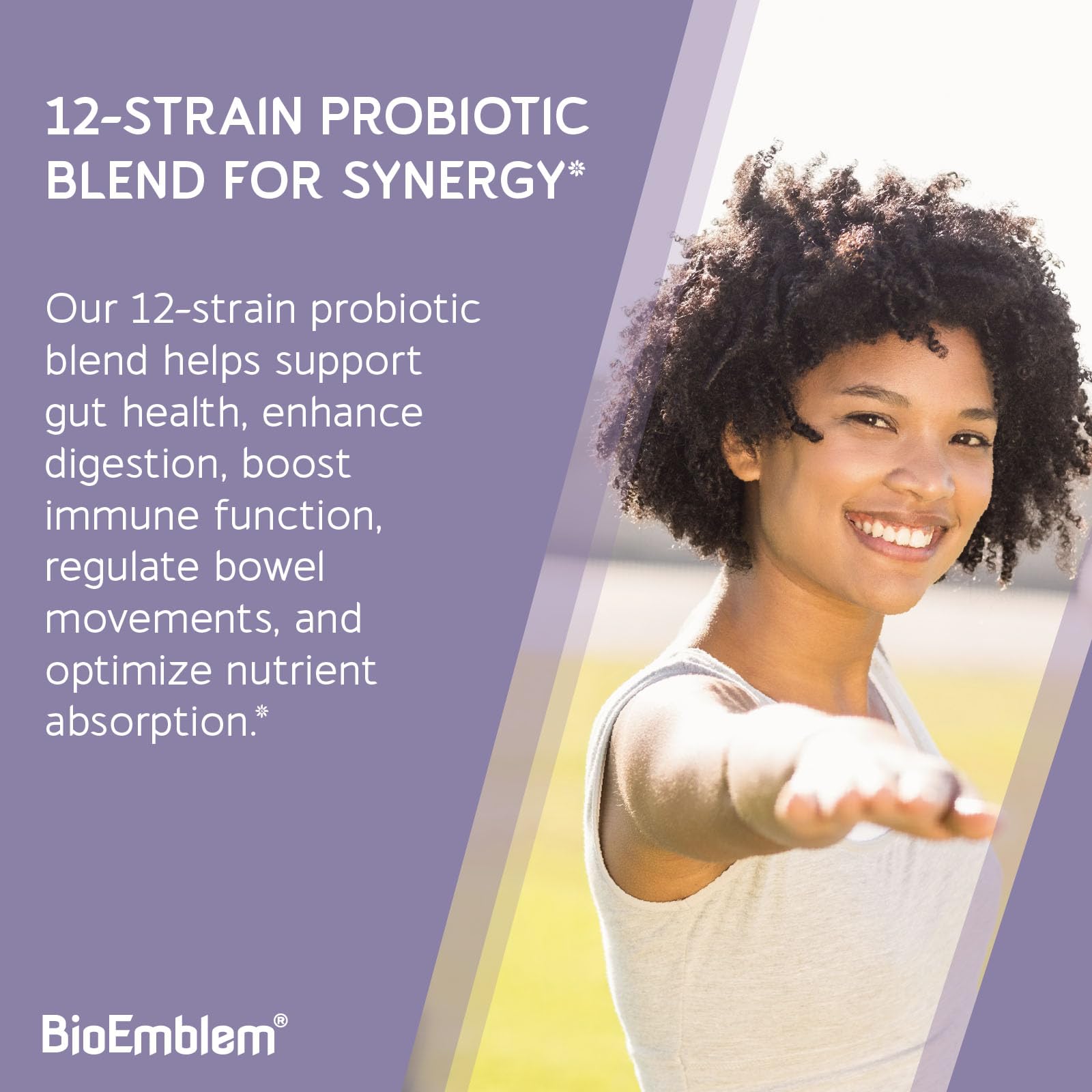 BioEmblem Digestive Enzymes: cápsulas con probióticos para equilibrio digestivo y reducción de gases.
