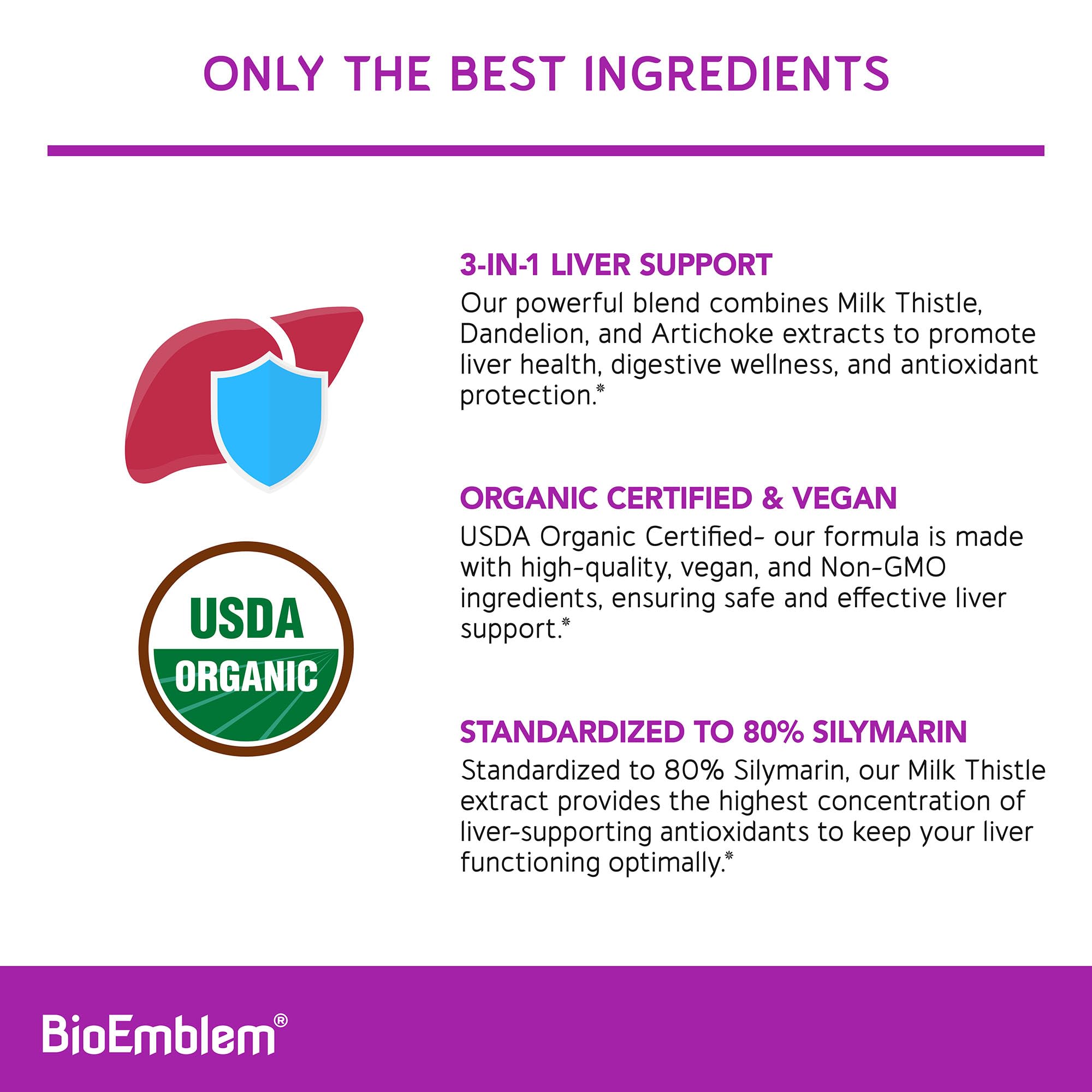 BioEmblem etiqueta mostrando ingredientes clave para limpieza hepática