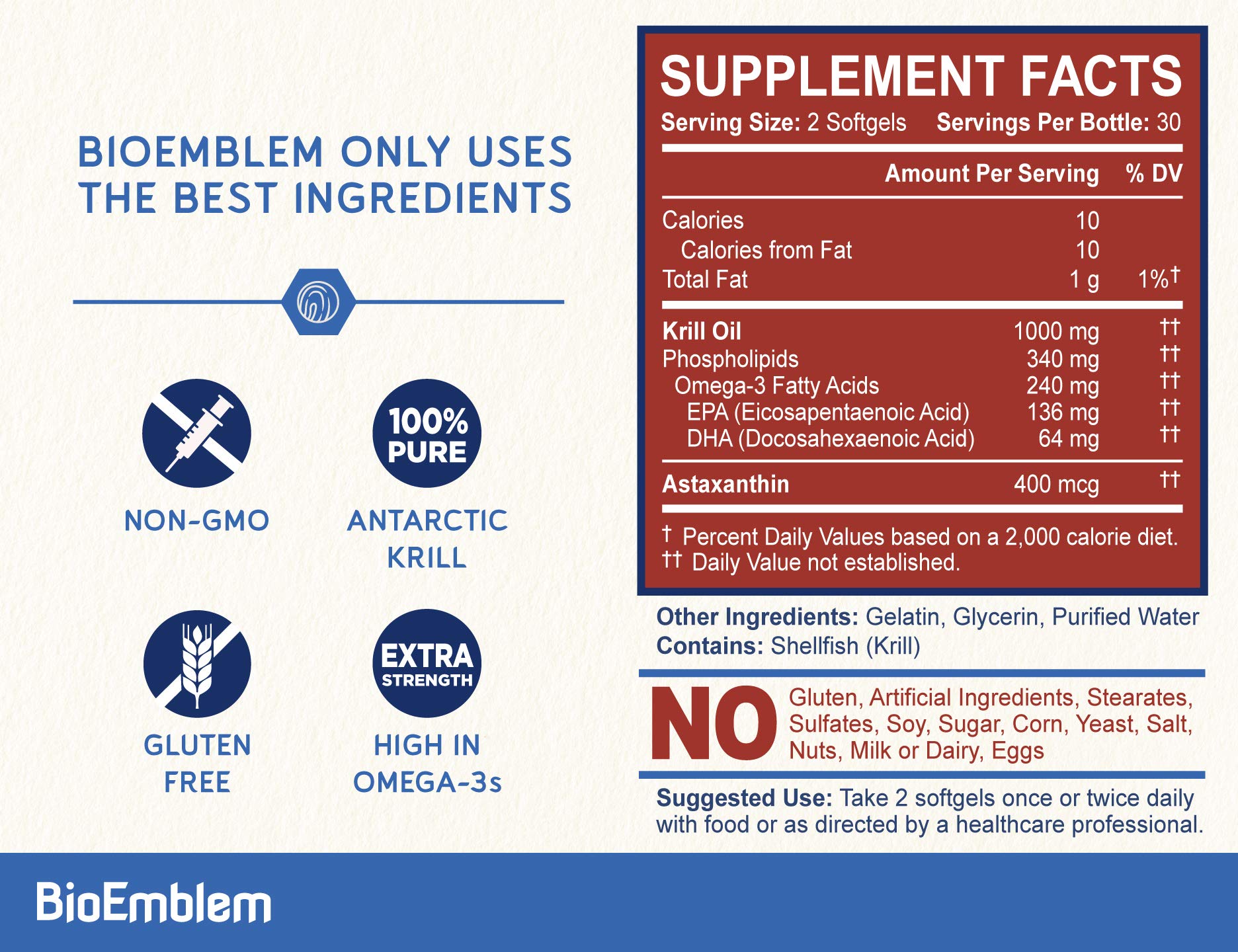 BioEmblem krill con astaxantina, antioxidantes para el bienestar
