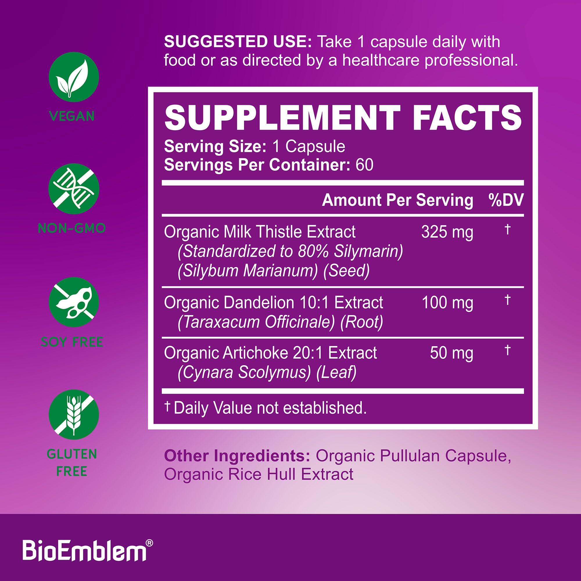 BioEmblem cápsulas de limpieza hepática con 80% silymarina