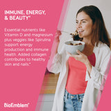 Etiqueta BioEmblem con ingredientes clave para piel y cabello