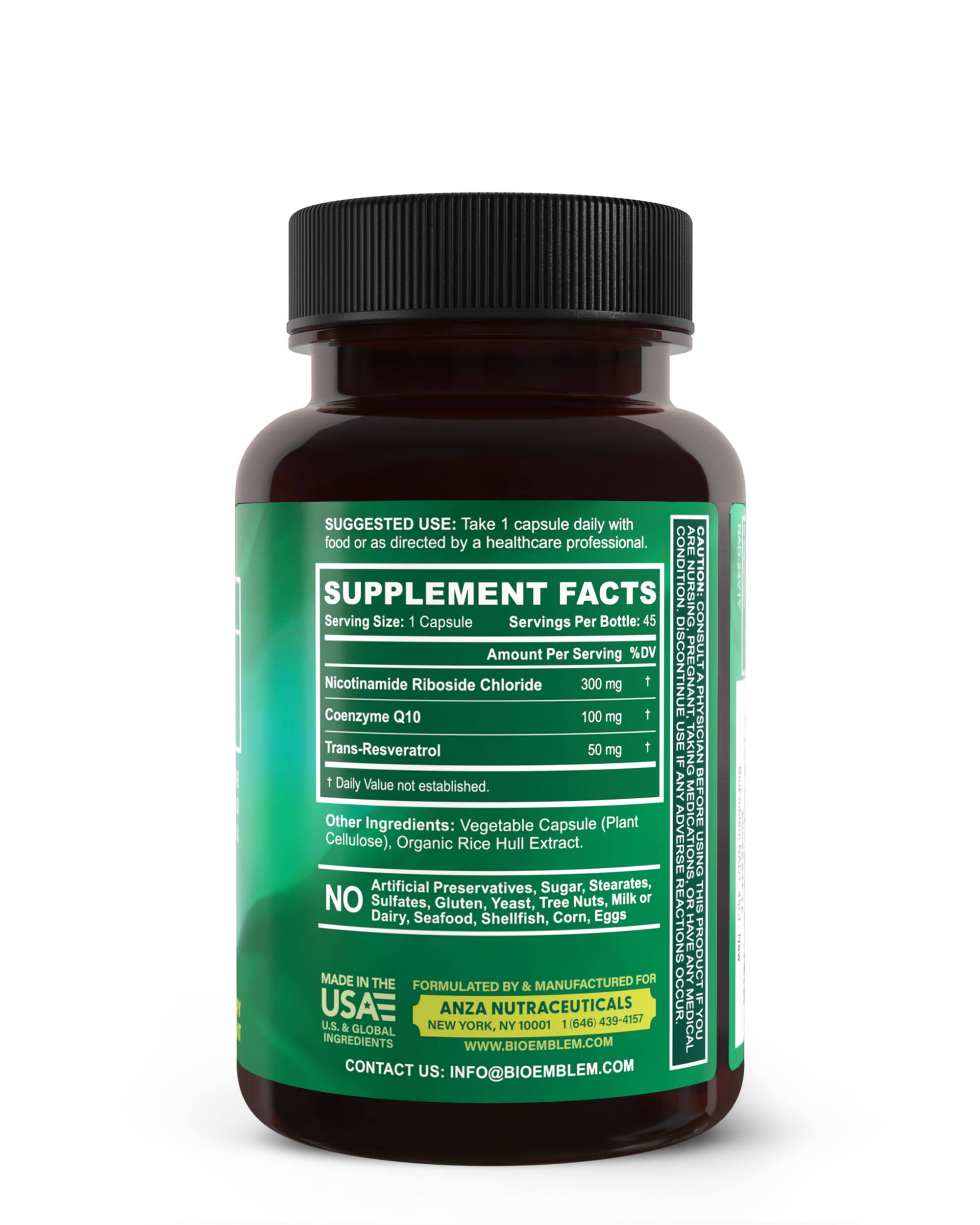 BioEmblem NAD+ detalle nutricional, enfoque en energía celular