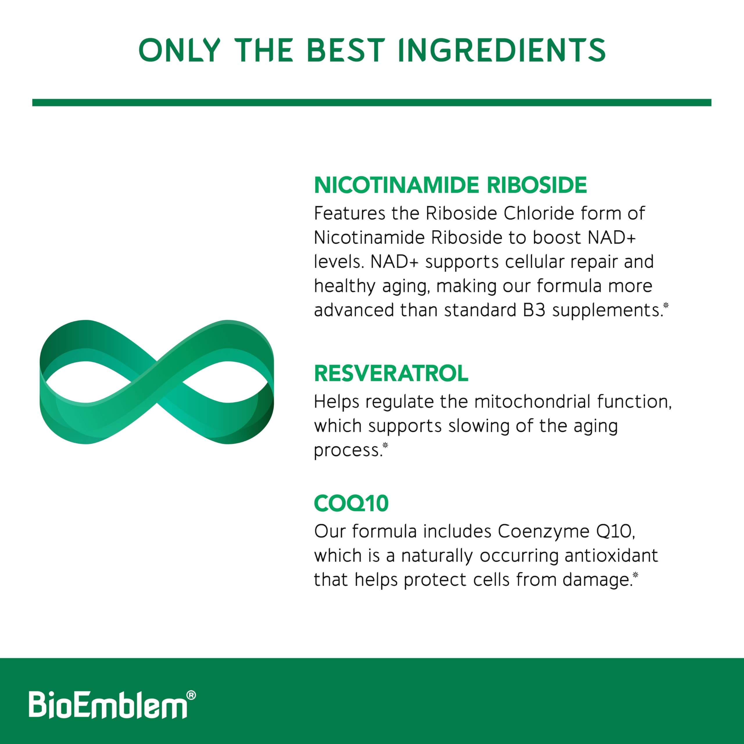 BioEmblem NAD+ etiqueta detalle, verificación de calidad para confianza del consumidor