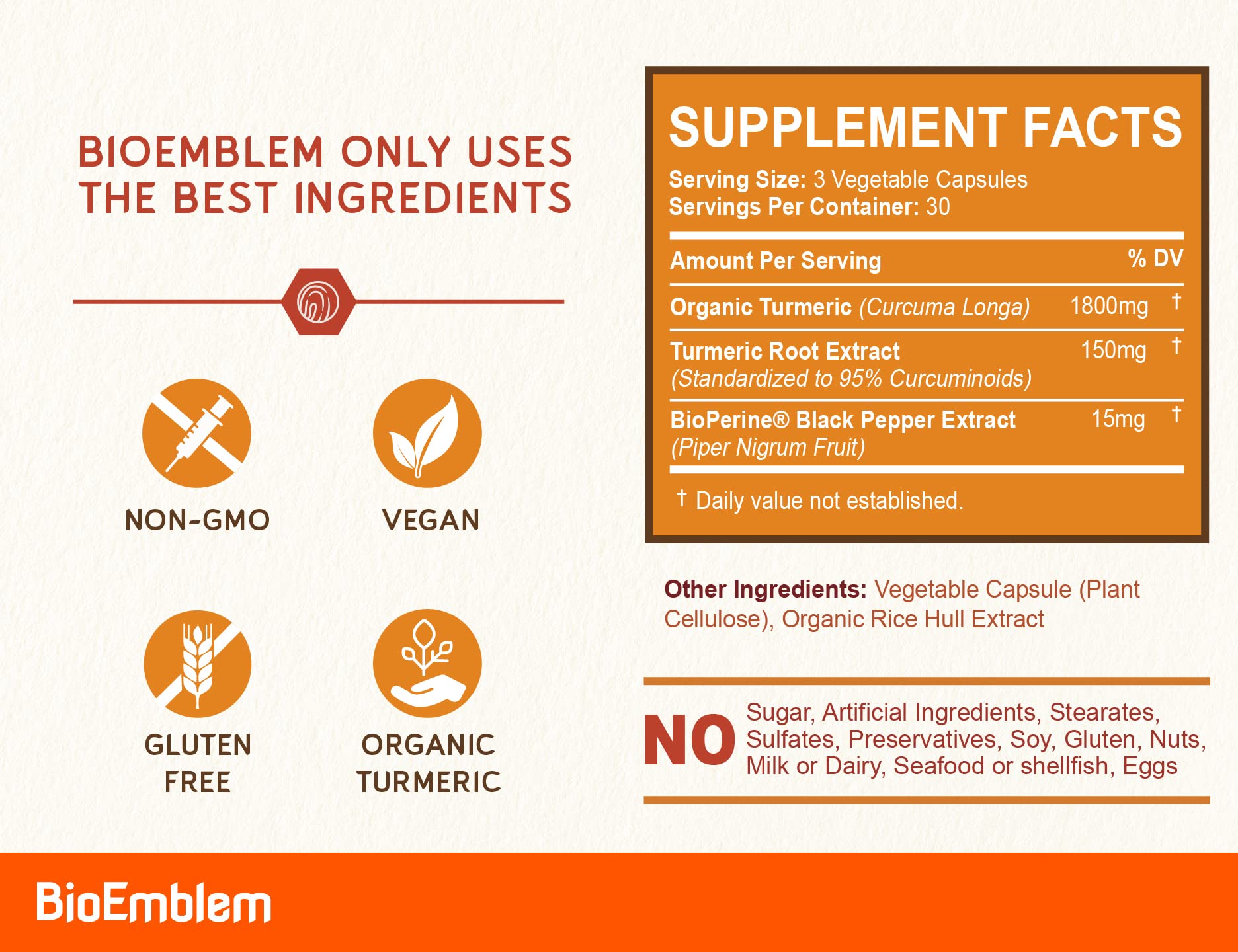 BioEmblem polvo de curcuma organico para uso culinario y suplementos