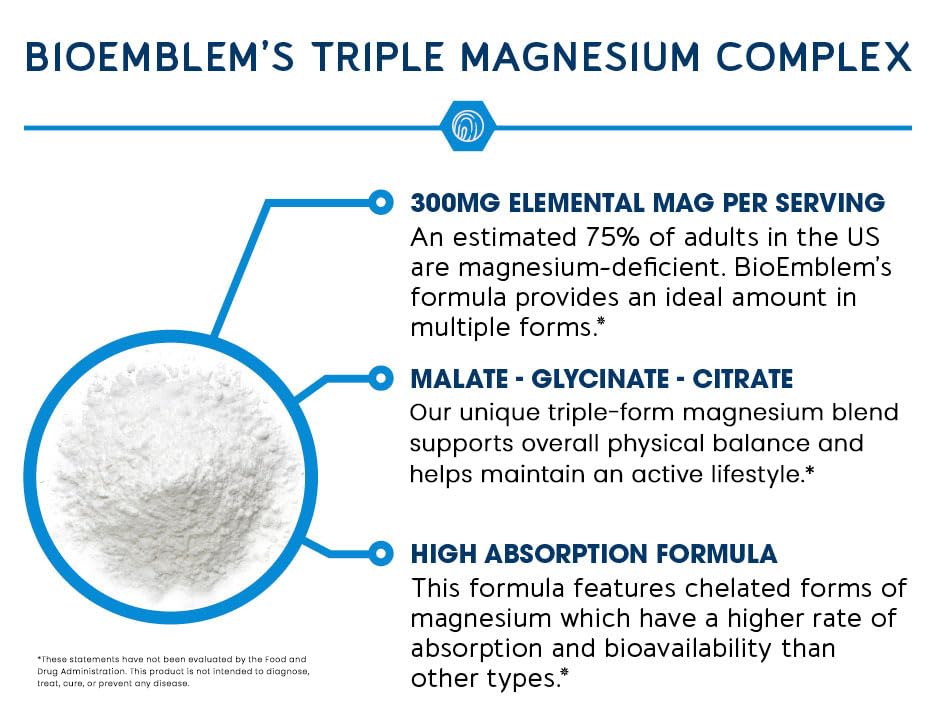  BioEmblem Triple Magnesium Complex frasco de 90 cápsulas 