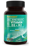 BioEmblem D3 K2 cápsulas en botella para apoyo diario de dientes y corazón.