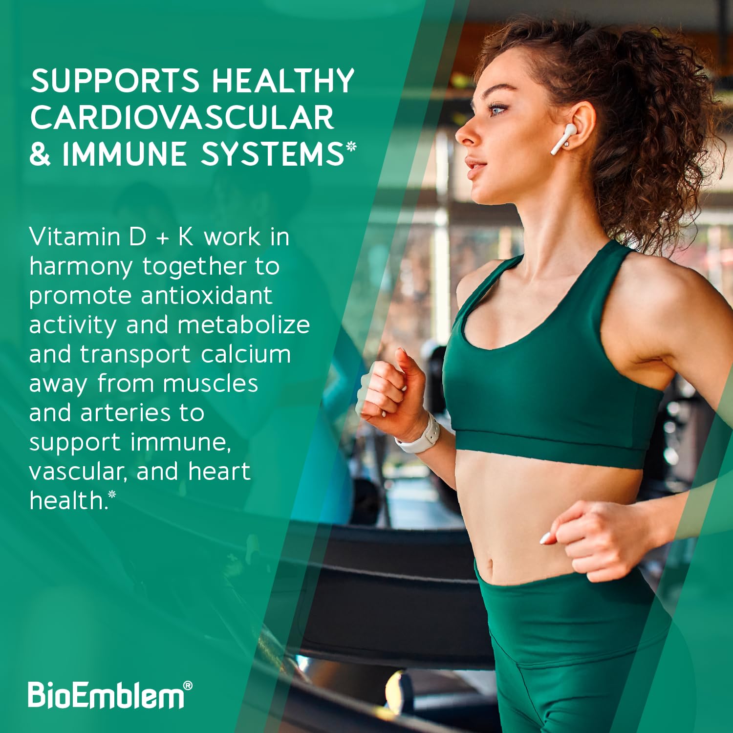 BioEmblem D3 K2 etiqueta frontal destacando calidad y transparencia del suplemento.