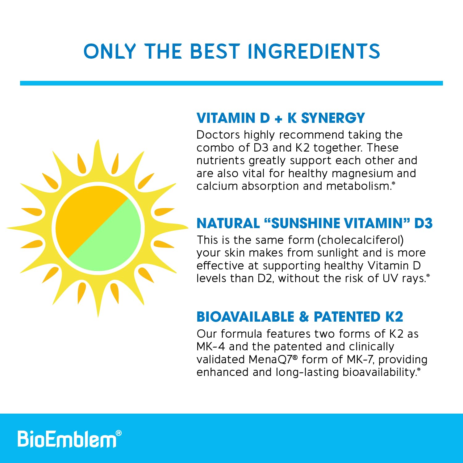 BioEmblem D3 K2 cápsulas vegetarianas aptas para dietas.