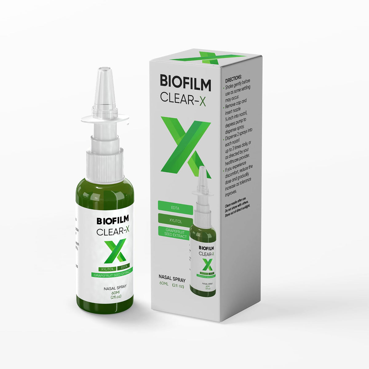 BioFilm Clear-X spray nasal en frasco de 60 ml para higiene diaria