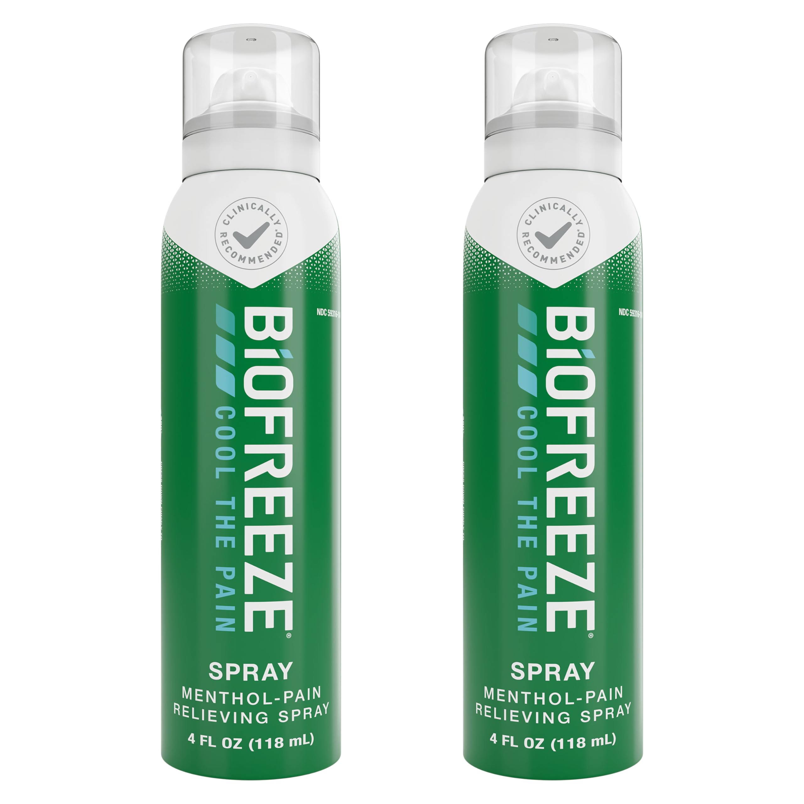 Biofreeze aerosol alivia el dolor con mentol en envase fácil de usar.