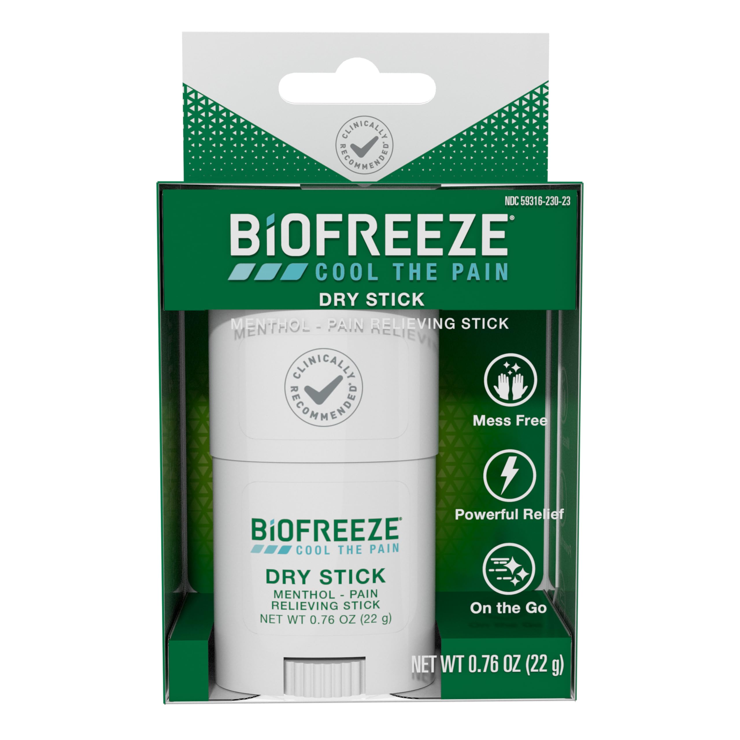 Biofreeze Dry Stick empaque portátil para alivio rápido donde sea.