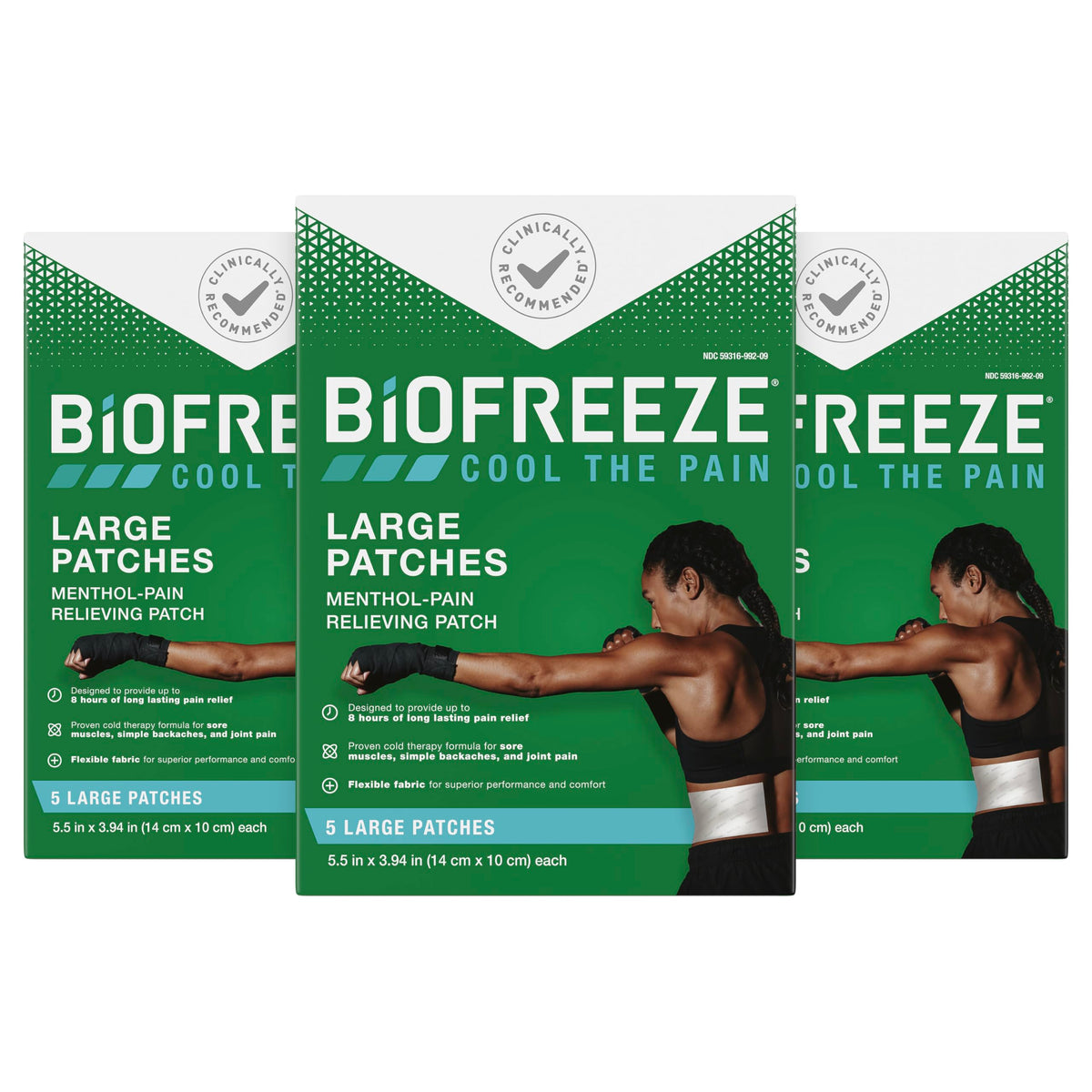 Biofreeze Parches Mentol: aplicación fácil para alivio localizado en músculos tensos.