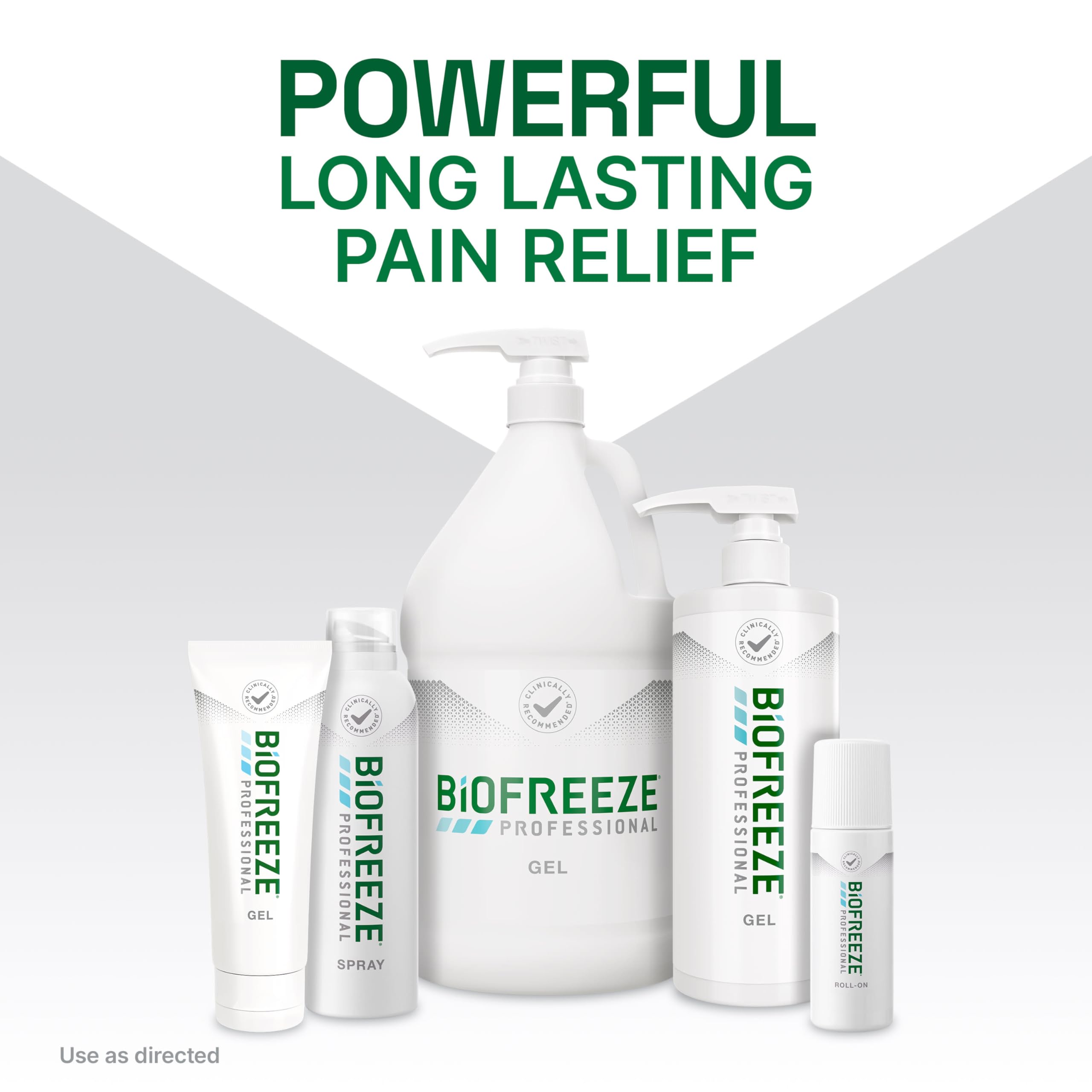Biofreeze Professional Gel, fórmula profesional sin AINEs, uso seguro en casa.
