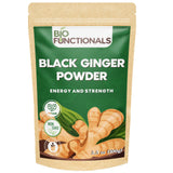 Biofunctionals: polvo de jengibre negro en botella, ideal para batidos rápidos.