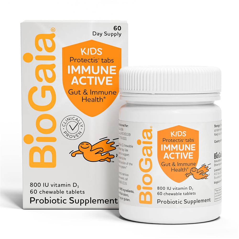 BioGaia Immune Active Kids masticables naranja para apoyo digestivo y sistema inmune.