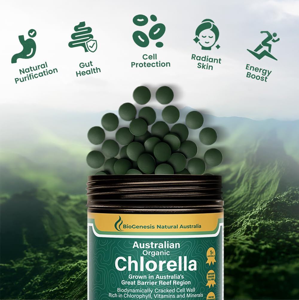Biogenesis Clorela Orgánica etiqueta australiana cultivo seguro y sostenible