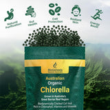 Biogenesis Clorella, etiqueta australiana que resalta pureza