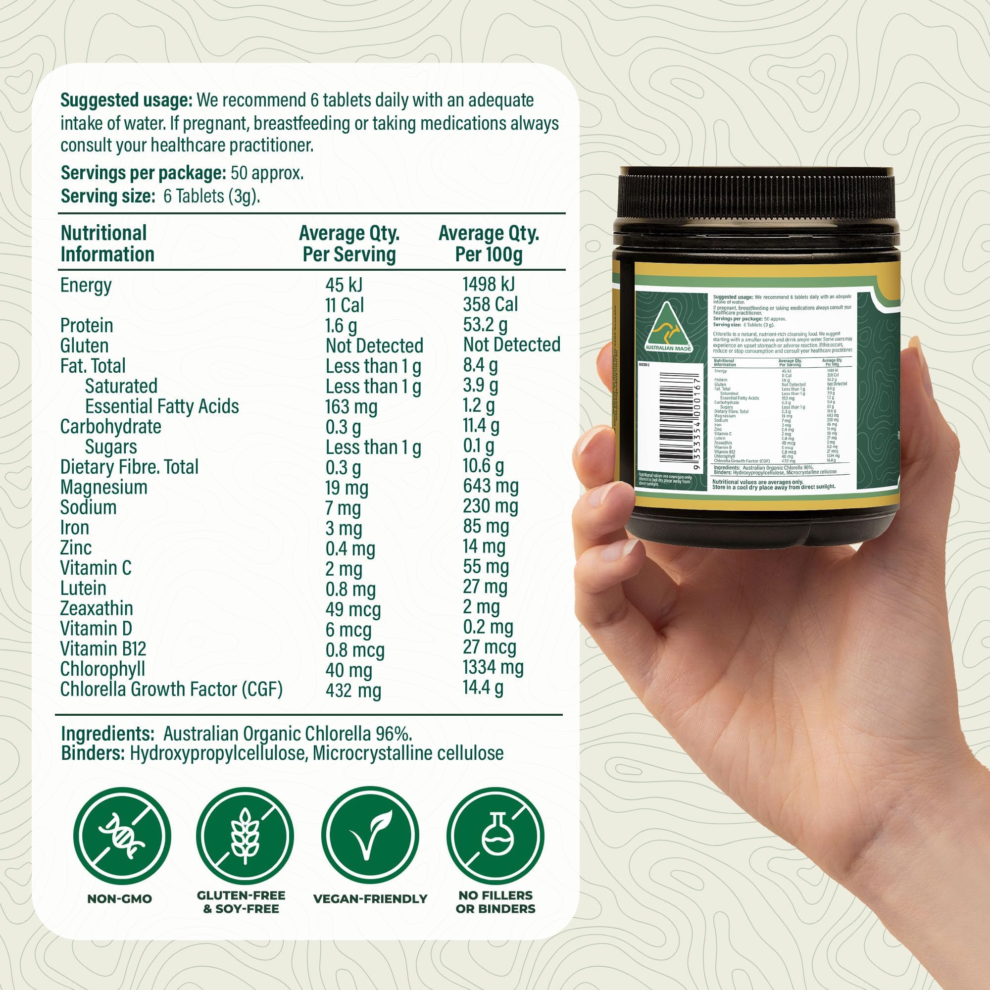 Biogenesis Clorella tabletas en mano formato cómodo y vegano