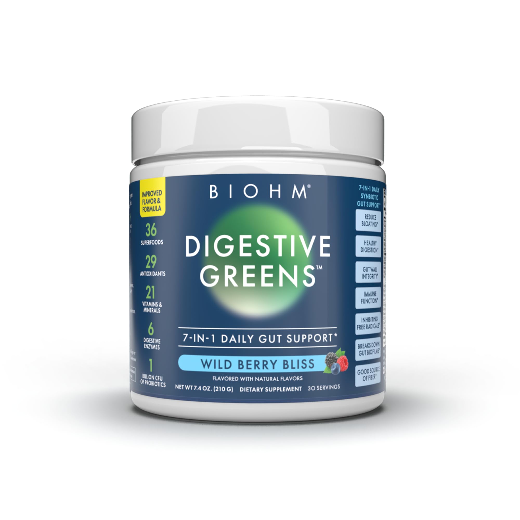 BIOHM Digestive Greens cucharilla de medición para mezclar en agua fría diario