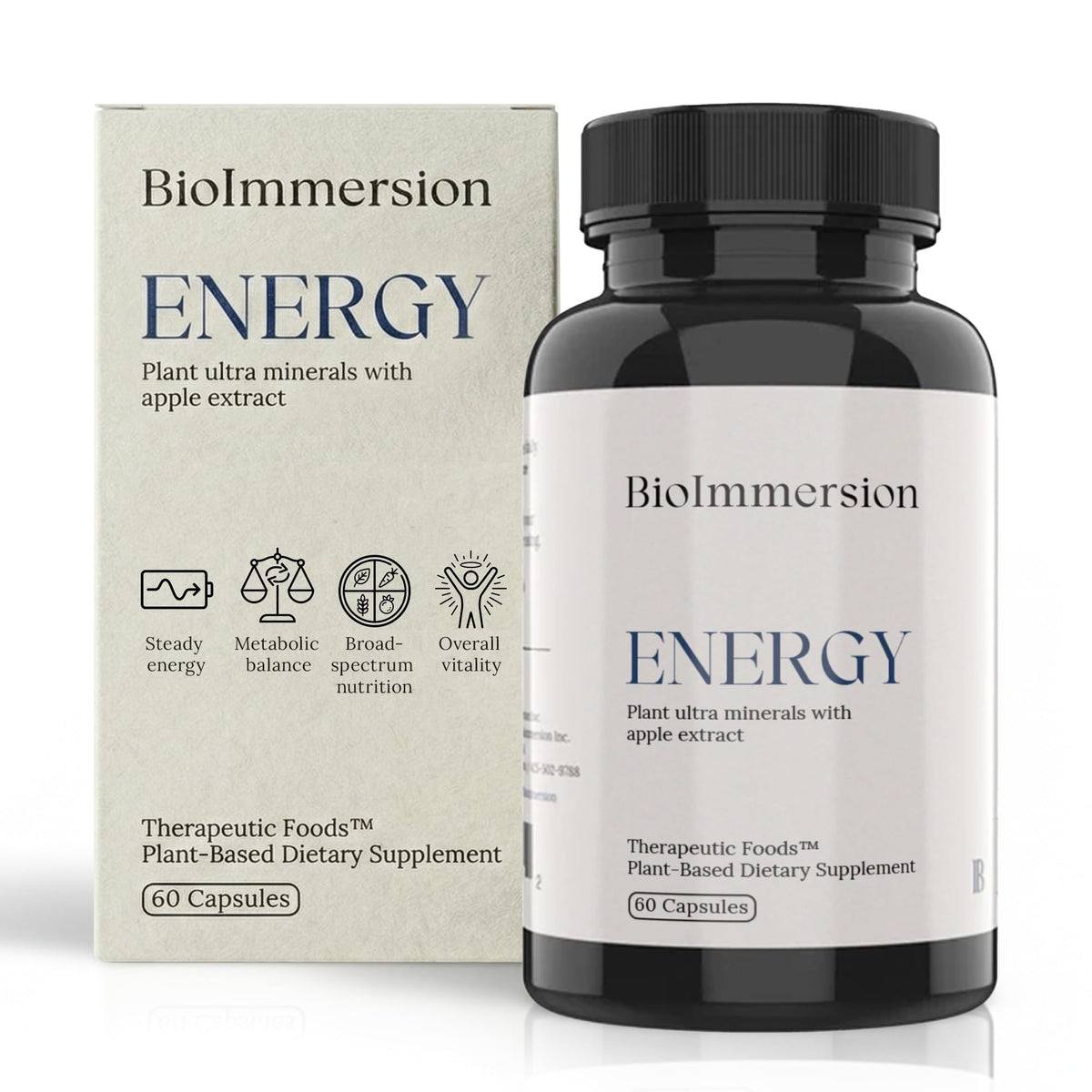 BioImmersion Vitalidad Extract: cápsulas frente para energía sostenida diaria.