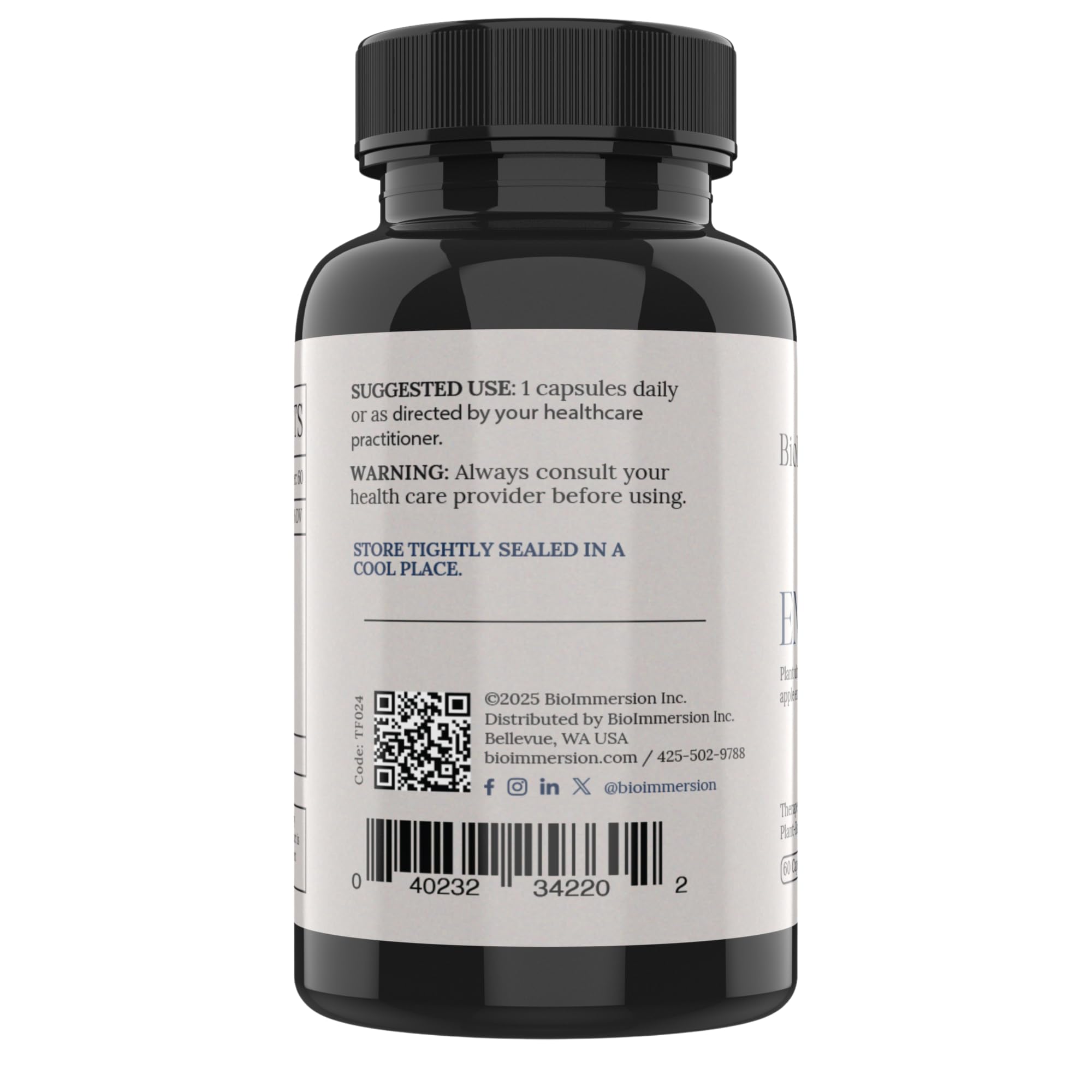 BioImmersion Vitalidad Extract: etiqueta de la botella destacando minerales traza para vitalidad.