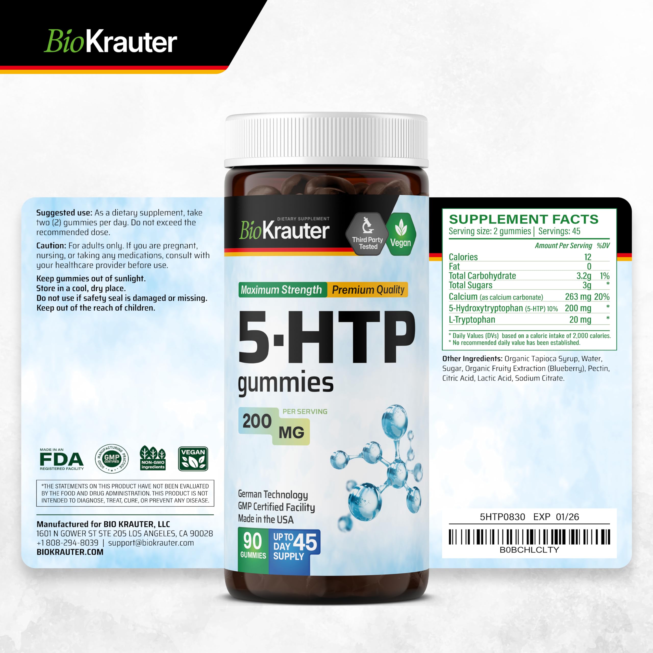 BIO KRAUTER 5HTP con calcio para equilibrio emocional