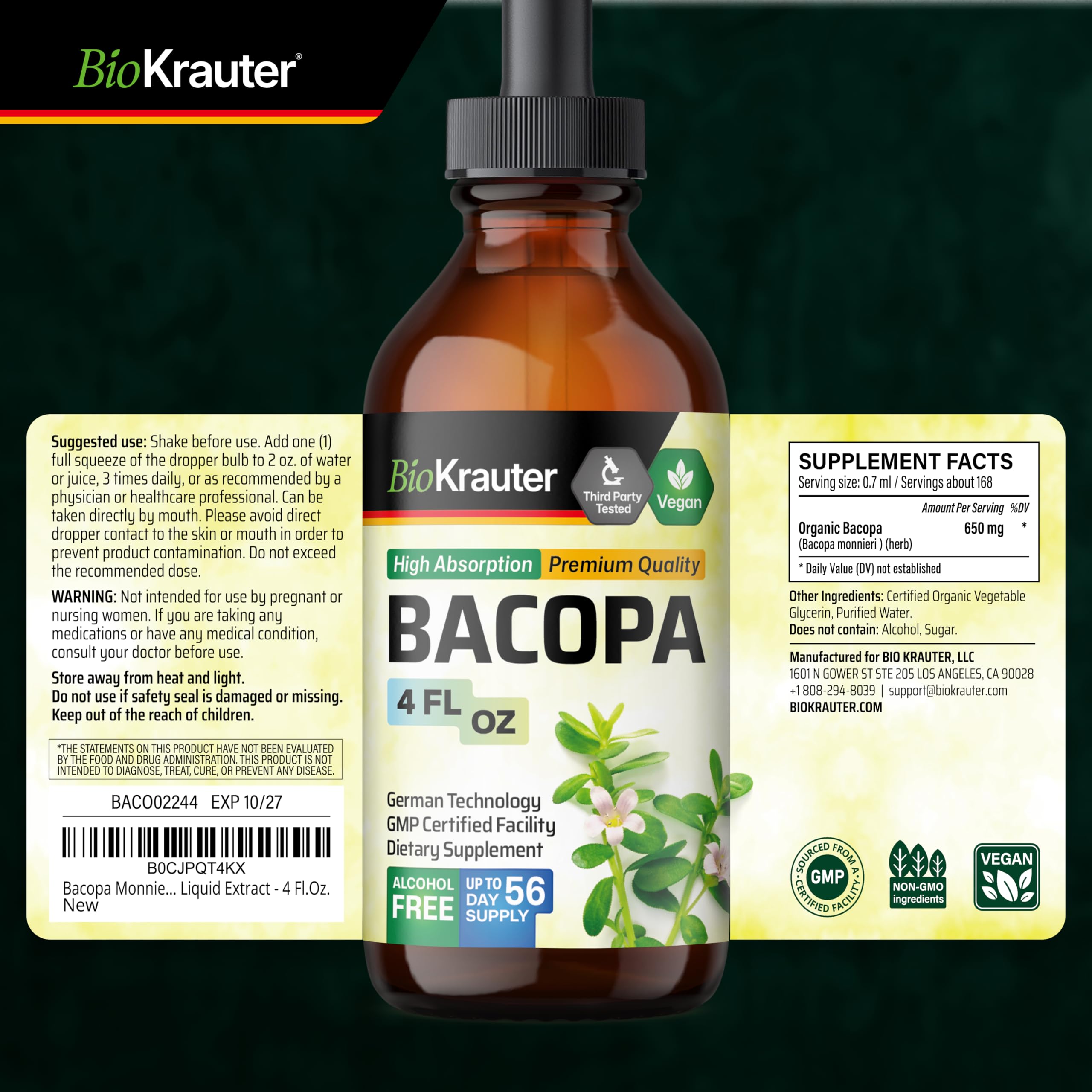 BIO KRAUTER Bacopa monnieri, envase ecológico para consumo consciente.