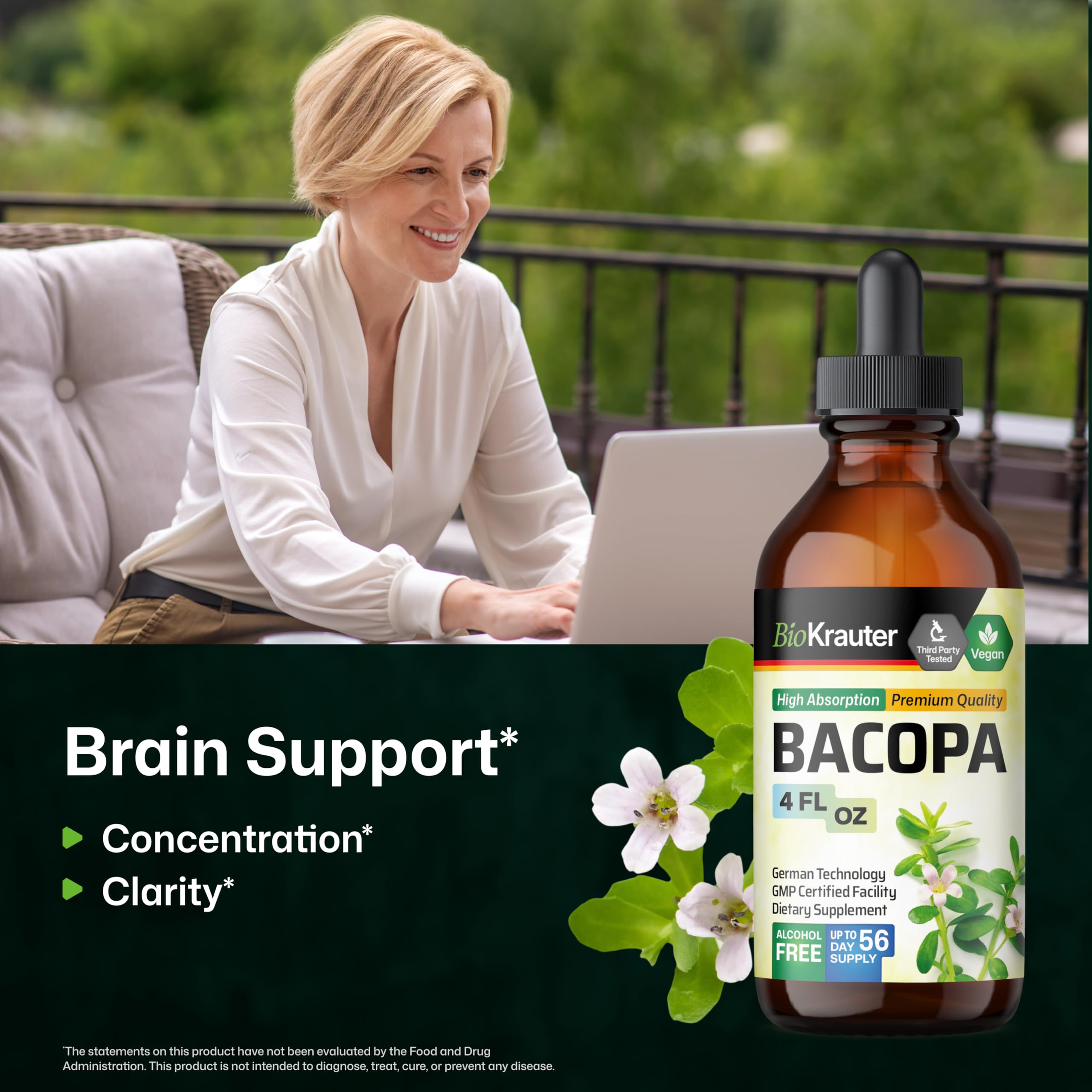 BIO KRAUTER Bacopa monnieri, etiqueta visible para identificar la marca.