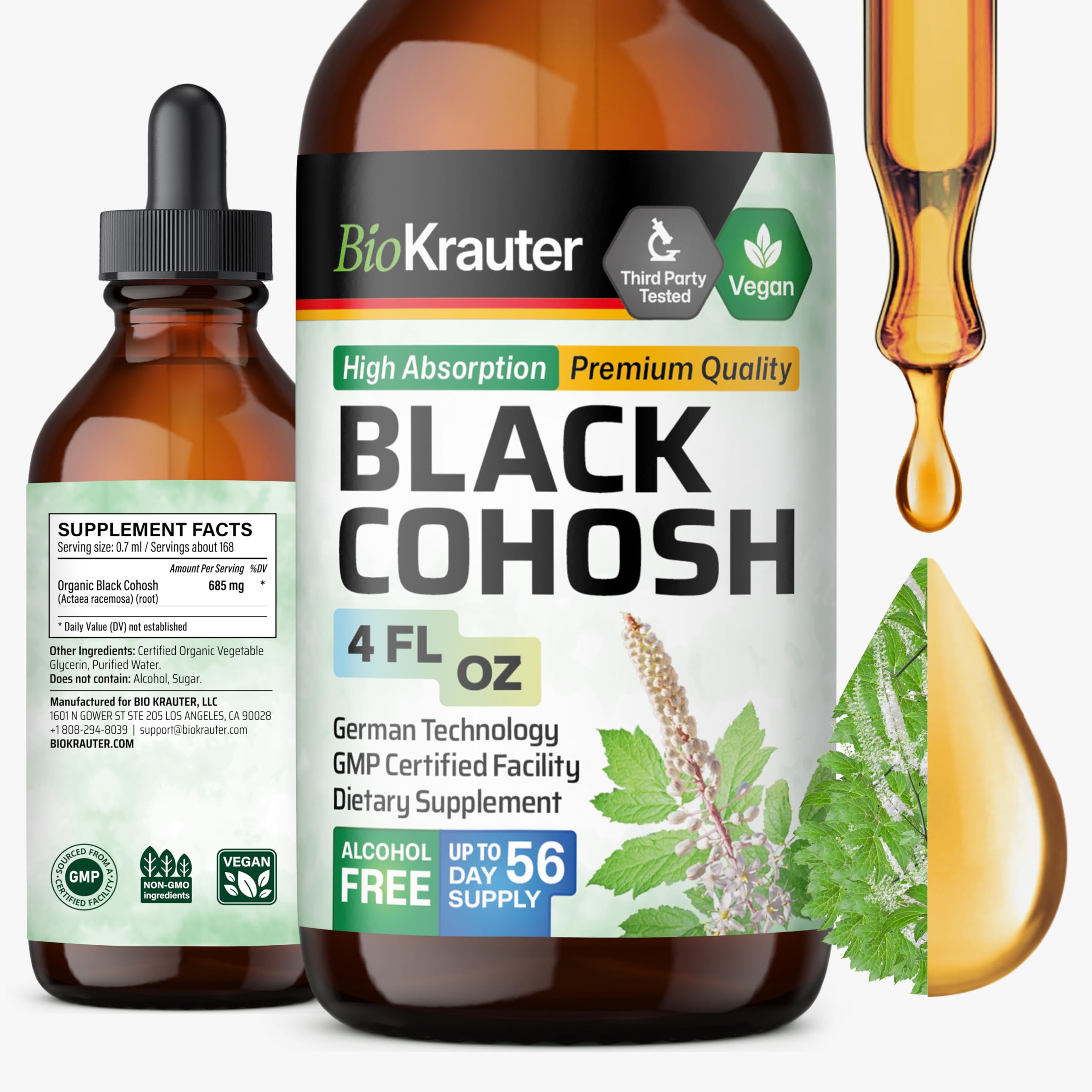 BIO KRAUTER cohosh negro en botella, posible apoyo al equilibrio emocional.
