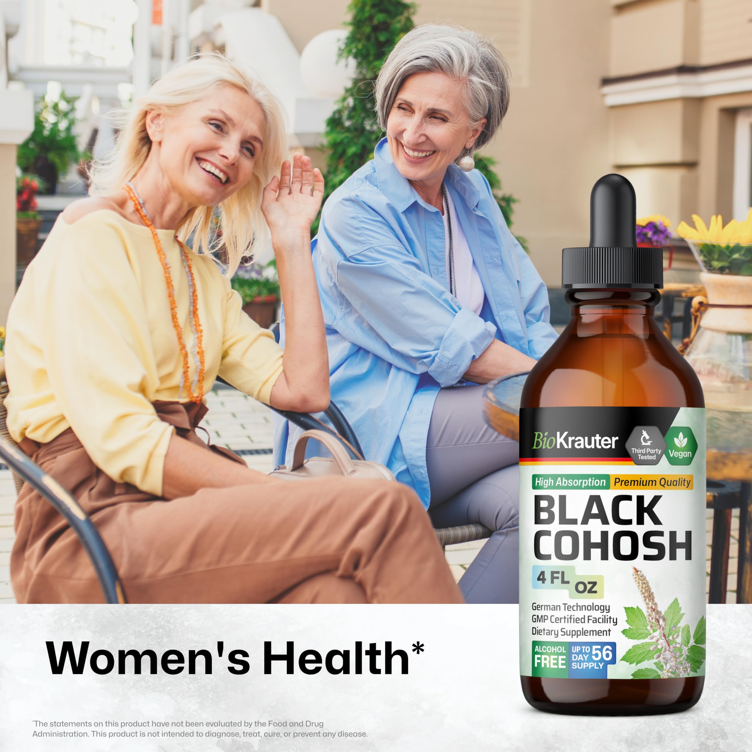 BIO KRAUTER cohosh negro en etiqueta frontal, fácil reconocimiento del producto.