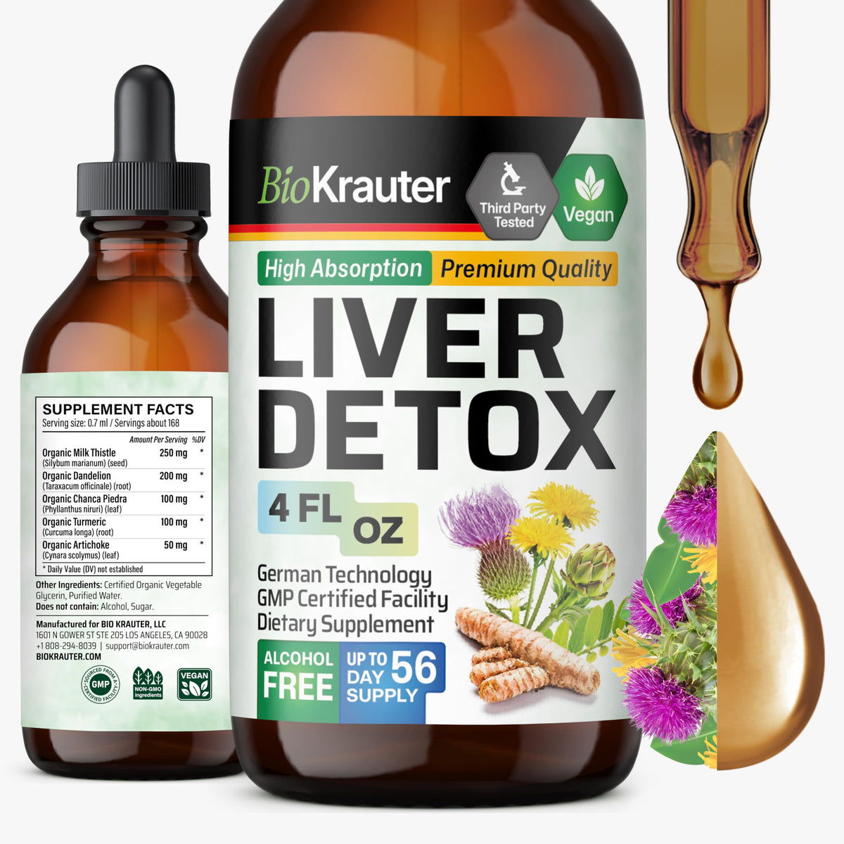 BIO KRAUTER Limpieza Hepática, botella frontal para apoyo natural al hígado.