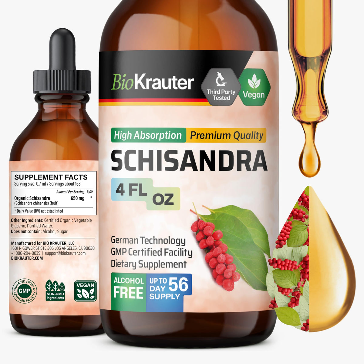 BIO KRAUTER Schisandra envase de 4 oz para apoyo suave al equilibrio diario.