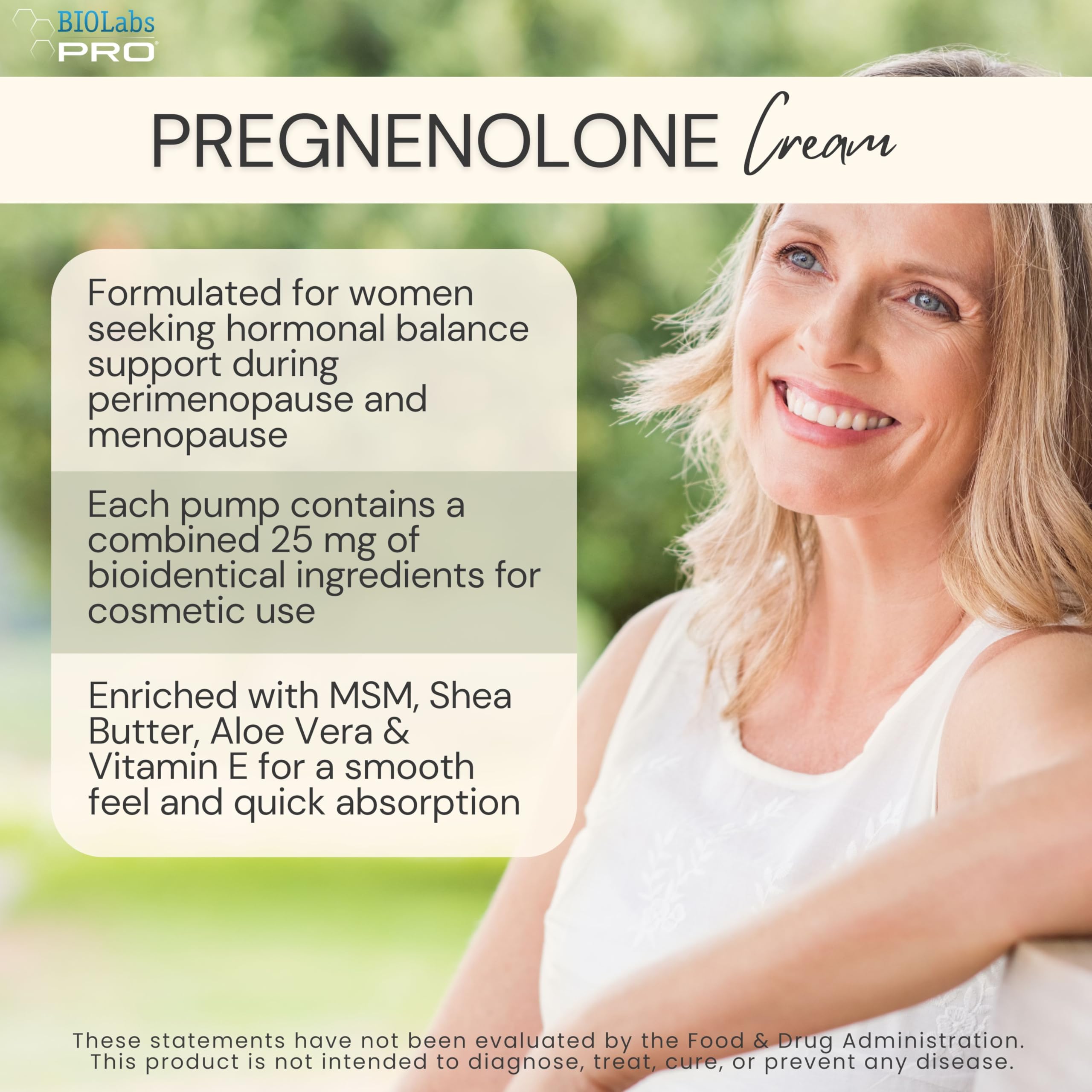 BIOLABS PRO Pregnenolona, absorción rápida, sensación de piel nutrida.