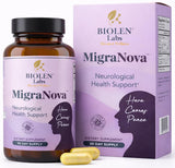 Biolen Labs MigraNova: botella de migraña y manejo diario potencial.