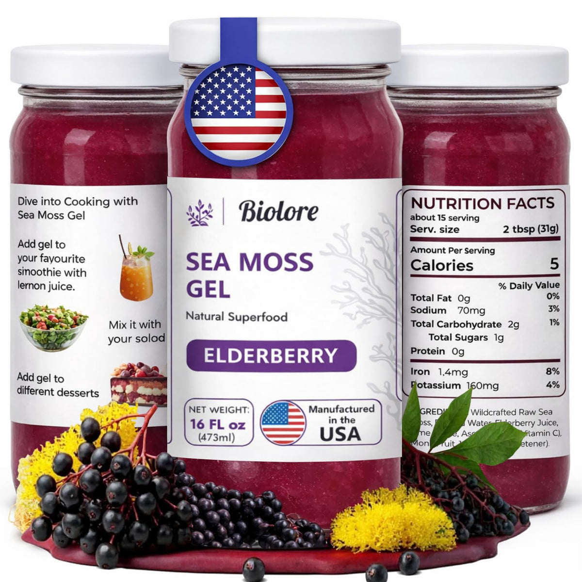 Biolore gel-alga-marina-elderberry-473ml: gel suave para batidos nutritivos y equilibrio diario.