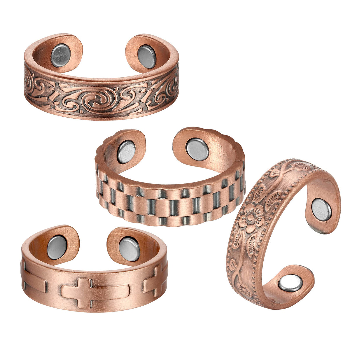 BioMag anillos de cobre puro ajustables, cómodo uso diario y hipoalergénico.