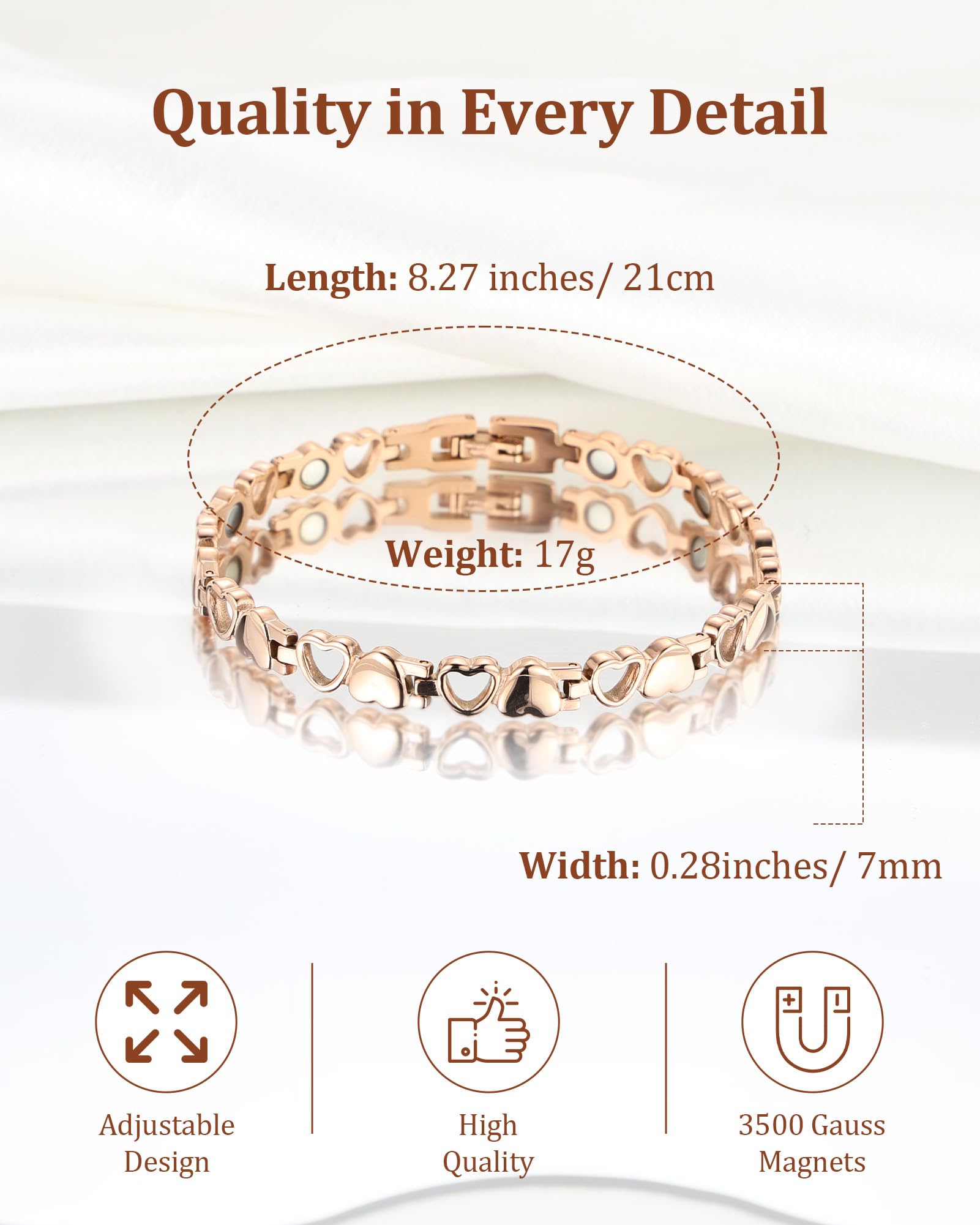 BioMag brazalete titanio con cierre seguro, fácil de ajustar para un ajuste cómodo