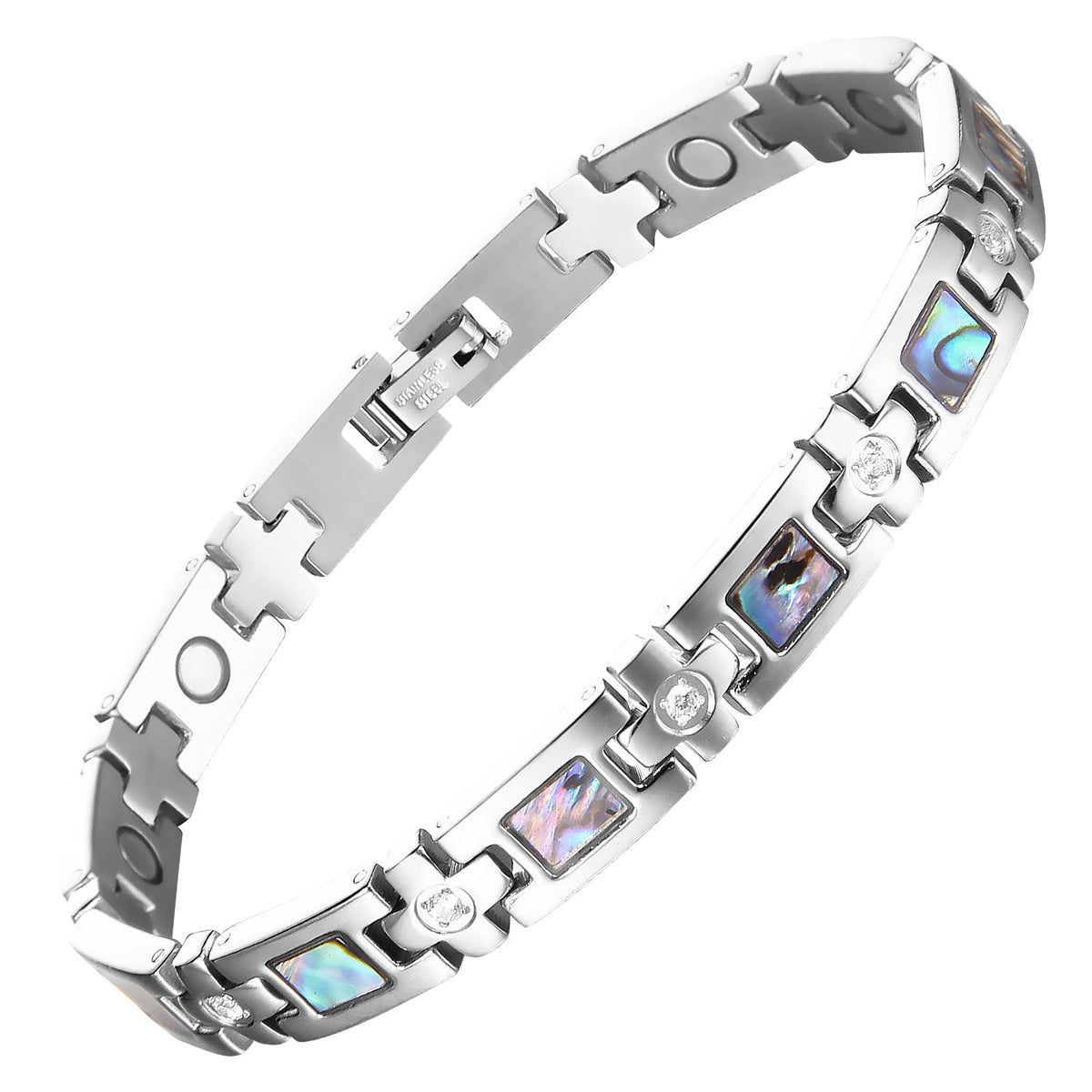 Pulsera magnética BioMag para mujer en titanio, estilo versátil y duradero.