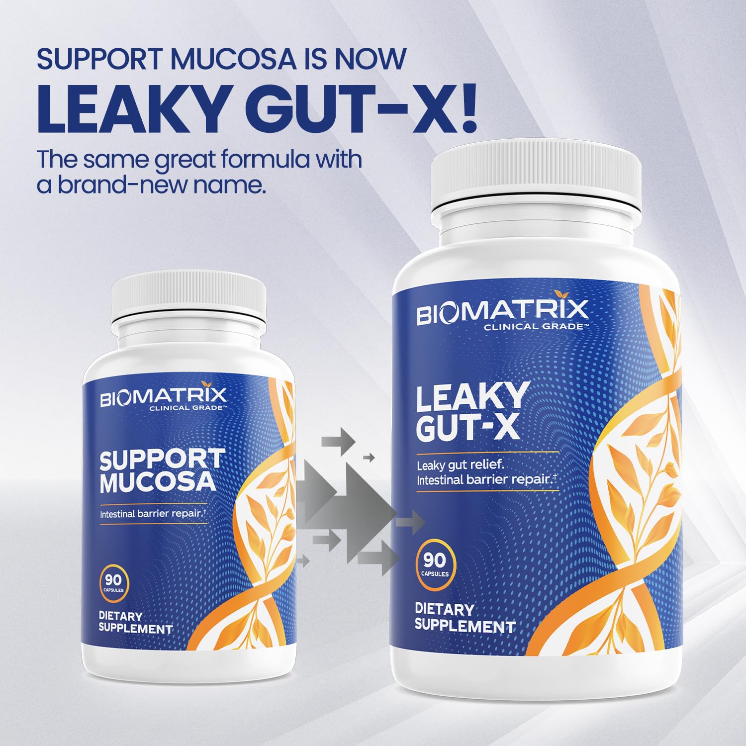 BioMatrix Leaky Gut-X cápsulas vegetales, formato práctico para consumo diario.