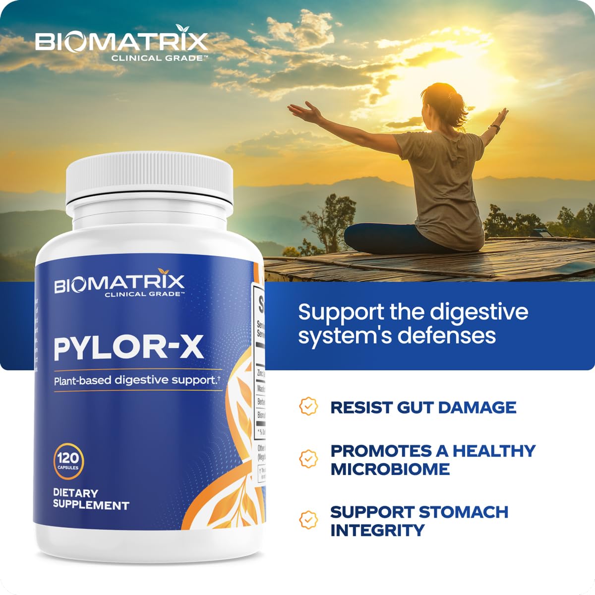 BioMatrix Pylor-X: cápsulas en primer plano para apoyar la salud digestiva.