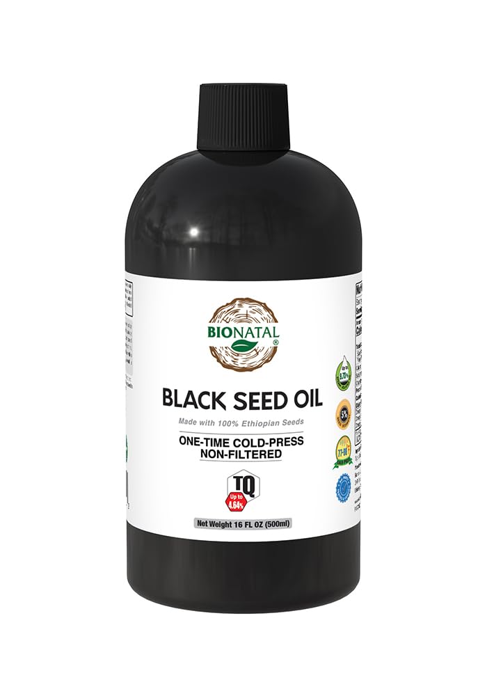 BioNatal aceite negro etíopico en frasco de 16oz, uso diario para cuidado general.