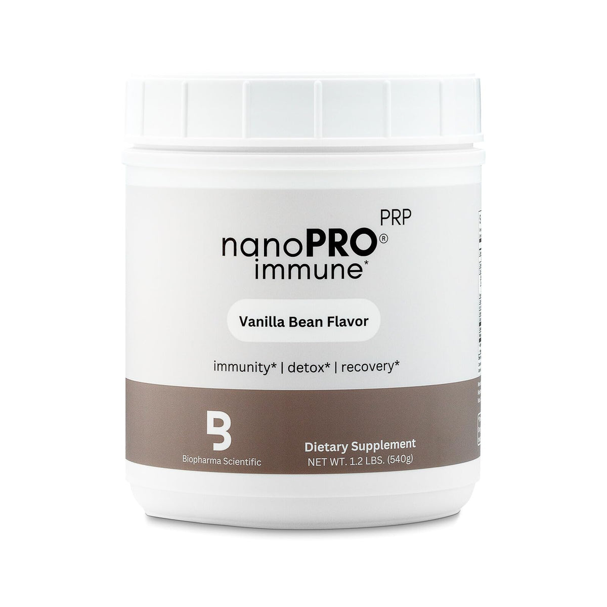 Biopharma Scientific Nanopro Immune, bote vainilla, ideal para recuperación posentrenamiento.