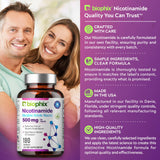 Biophix B-3 Nicotinamida, etiqueta trasera, ingredientes y advertencias.