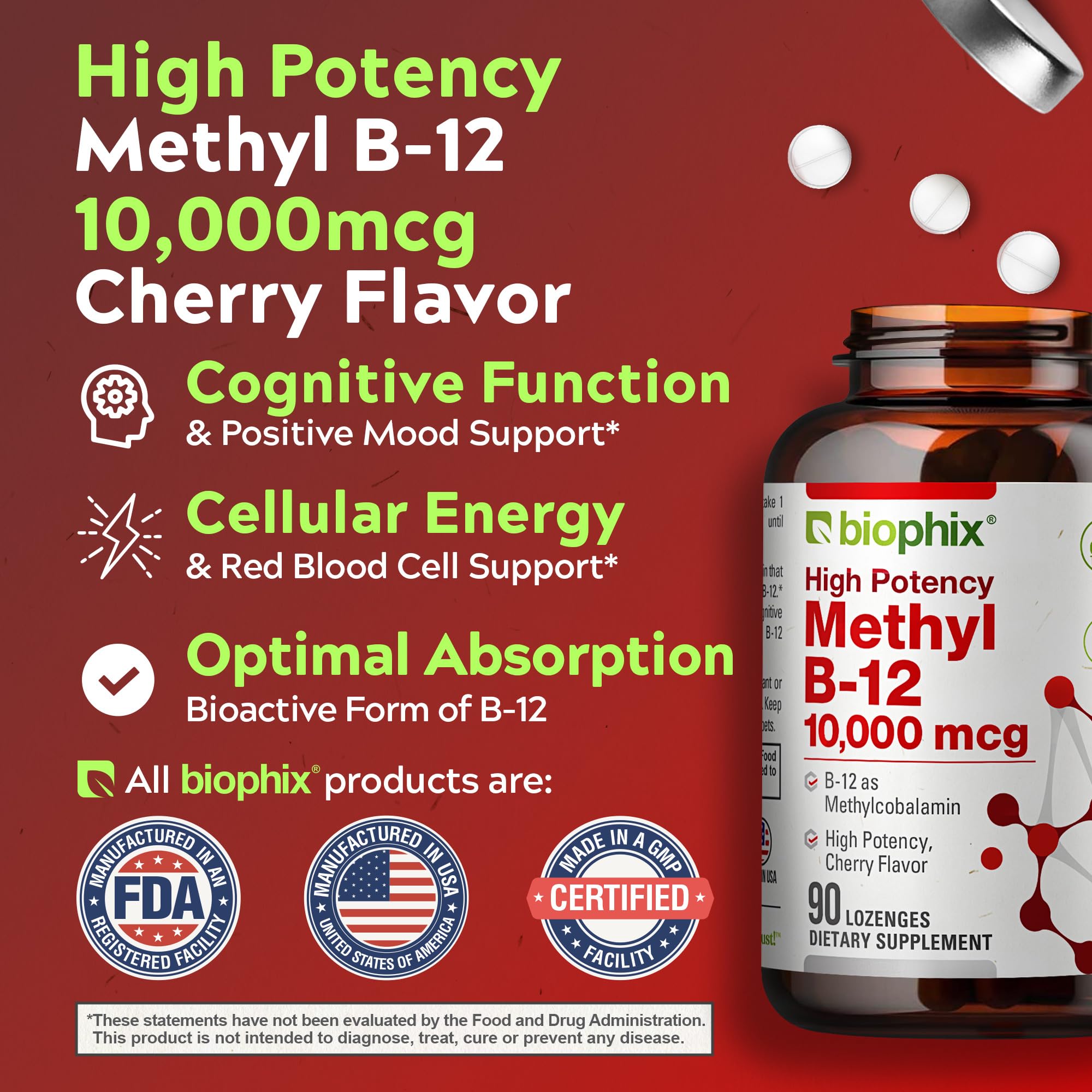 Biophix Methyl B-12, pastillas veganas, energía diaria.