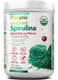 Biophix Spirulina con sabor cereza negra en bote, ideal para batidos de proteínas vegetales