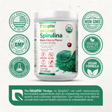 Biophix Spirulina con sabor cereza negra para preparaciones matutinas, energía sostenida