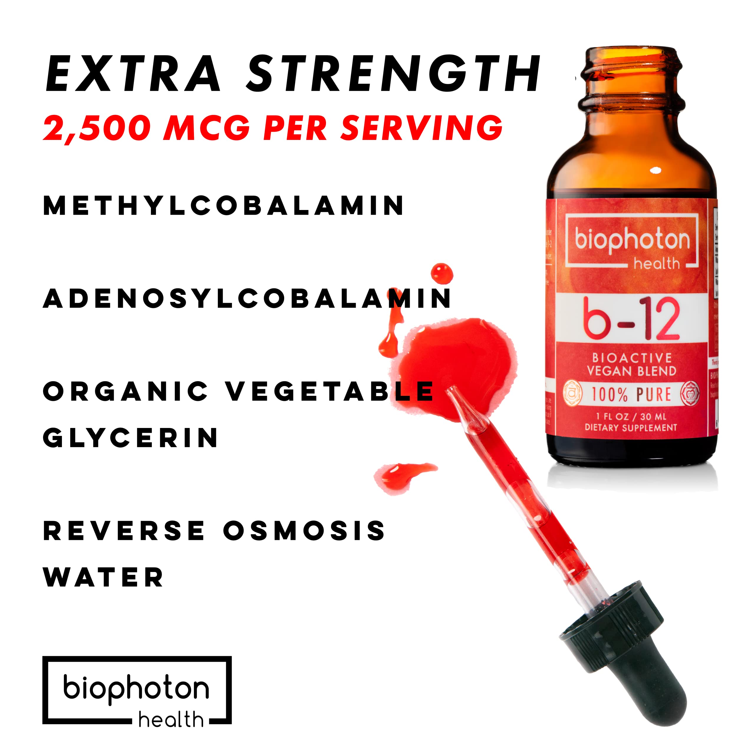 Biophoton Health Mezcla metil bioactiva B12: etiqueta que sugiere biodisponibilidad liposomal