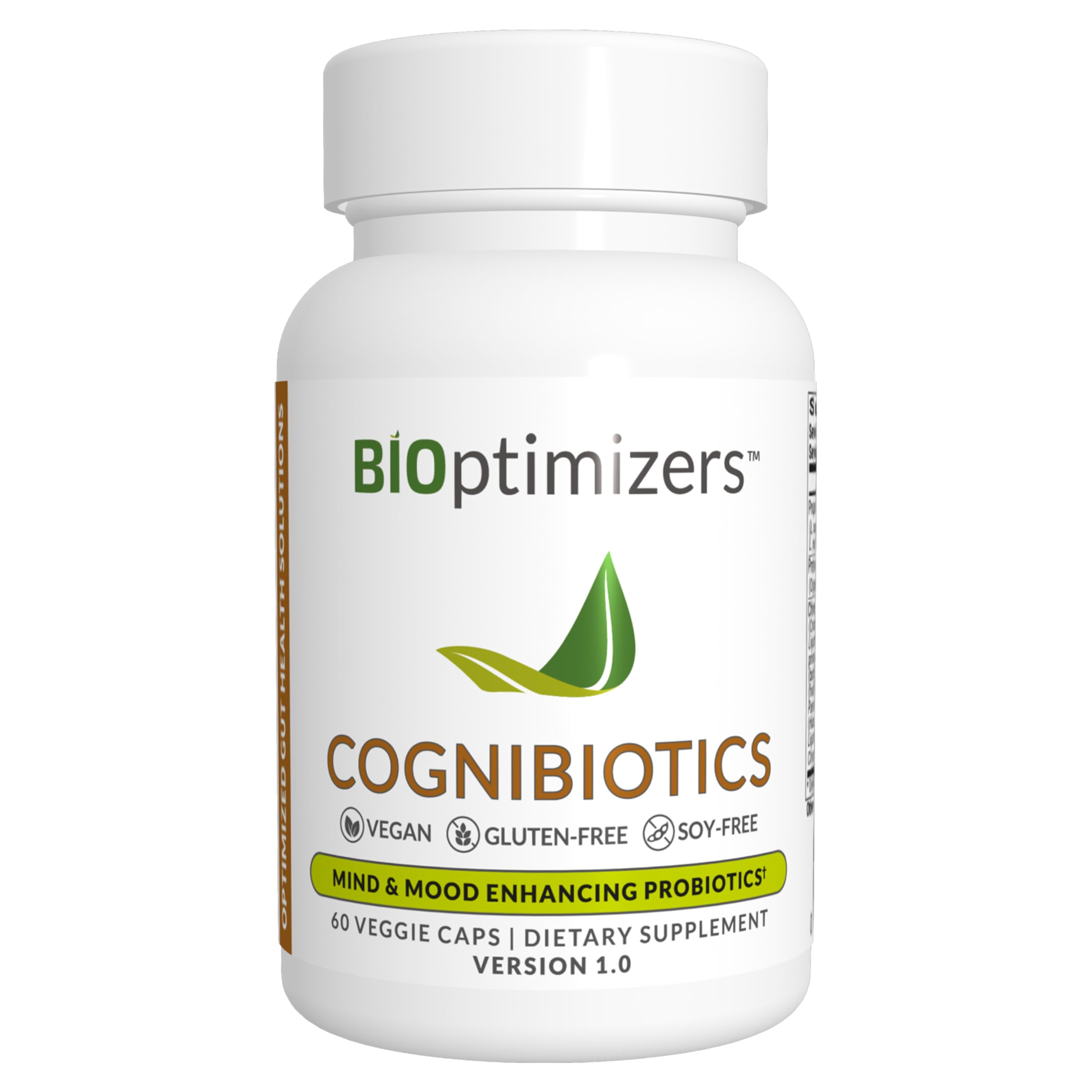 BIOptimizers Cognibiotics: botella de cápsulas, posible apoyo al ánimo y a la claridad mental.
