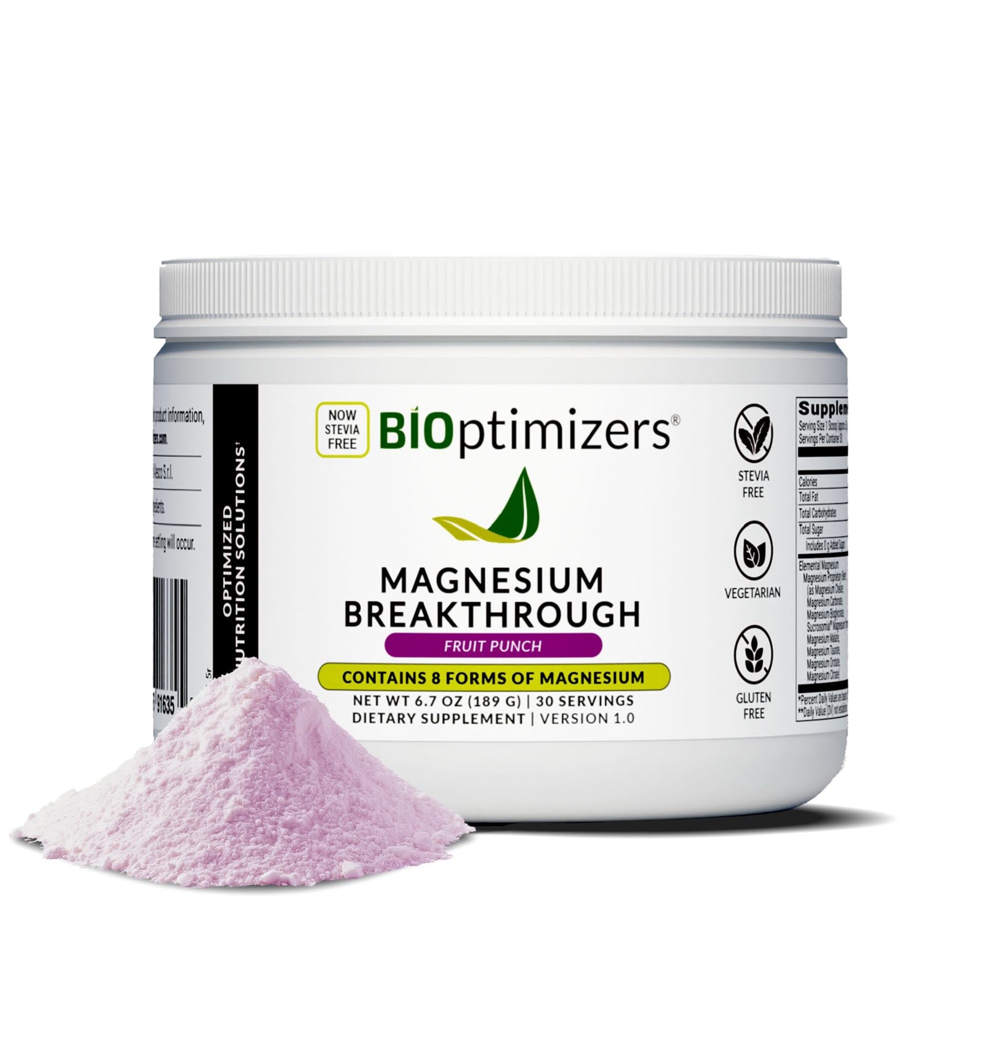 BIOptimizers Magnesio Breakthrough, bebida Fruta Punch para relajación y bienestar.