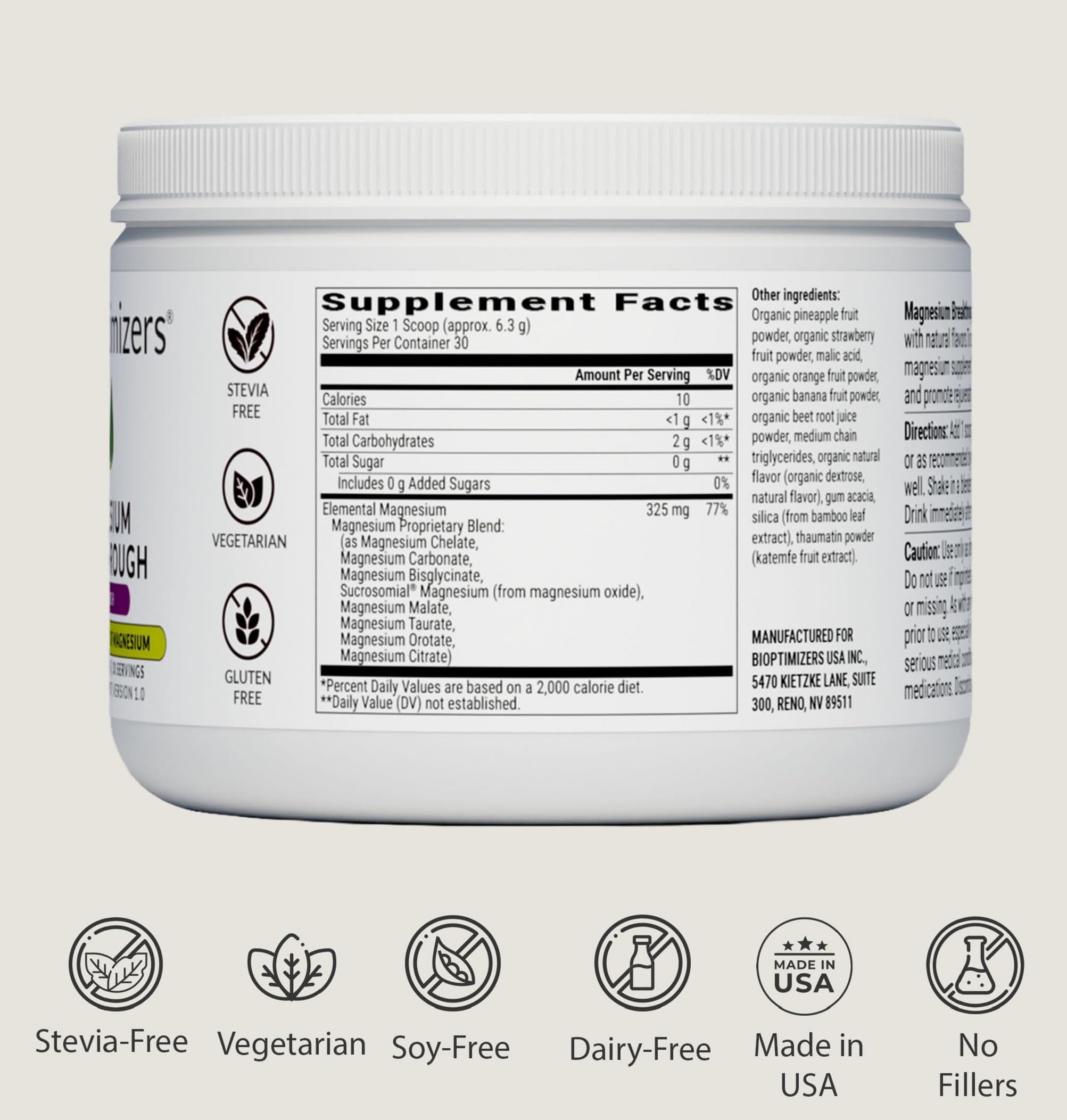 BIOptimizers Magnesio Breakthrough puede apoyar recuperación muscular y bienestar general.